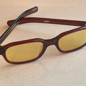 Flatlist Eyewear, cranberry and yellow sunglasses